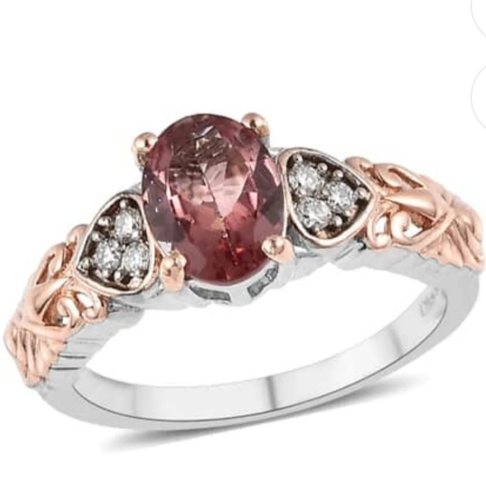 Natural Red Rose Apatite in 14kt Rose Gold & Sterling Silver Ring Size 7.5!🌹 - Picture 3 of 10